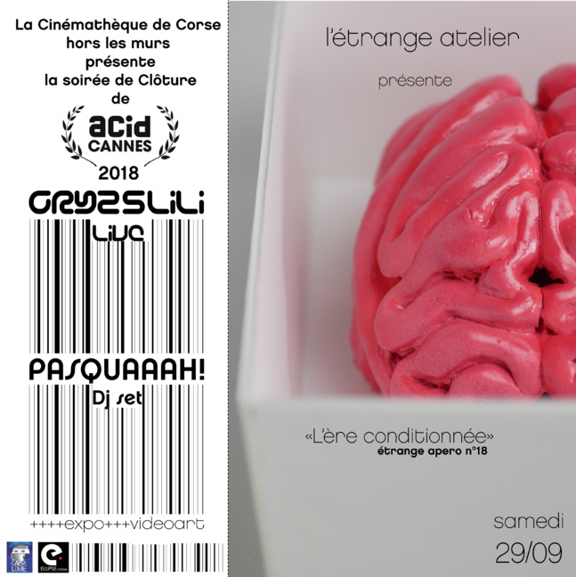 ACID CANNES 2018- Samedi 29 Septembre 2018 à 23h00- Soirée de clôture ouverte au public à l'Etrange atelier: Concert du Groupe Gryzzlili , suivi de DJ Set Pasquaaah.