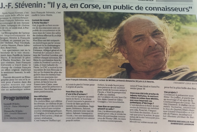 Jean-François Stévenin  "il y a en Corse, un public de connaisseurs"- 
