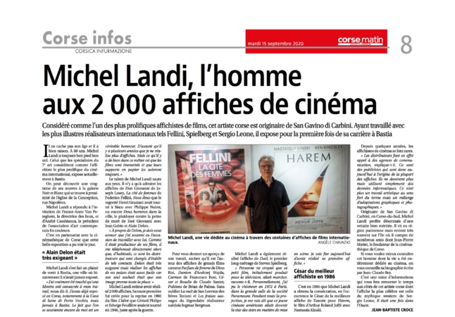 Article du 15 septembre 2020 paru dans le Corse-Matin.