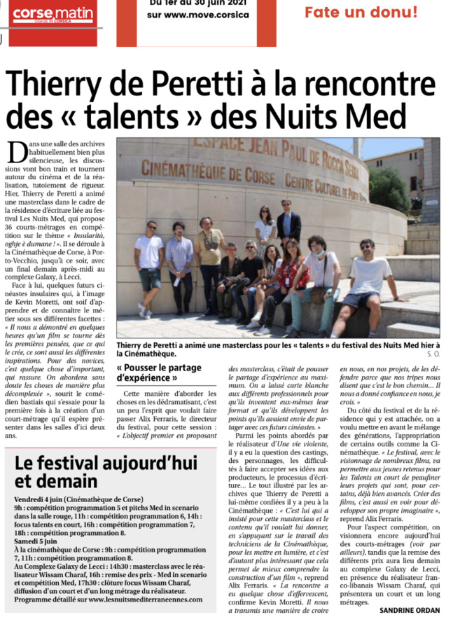 Thierry de Peretti à la rencontre des "talents" des nuits MED