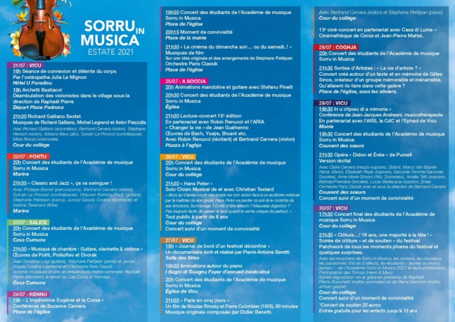 FESTIVAL SORRU IN MUSICA  Ciné-concert le 27 JUILLET 2021 à Vico FESTIVAL SORRU IN MUSICA  Ciné-concert le 27 JUILLET 2021 à Vico