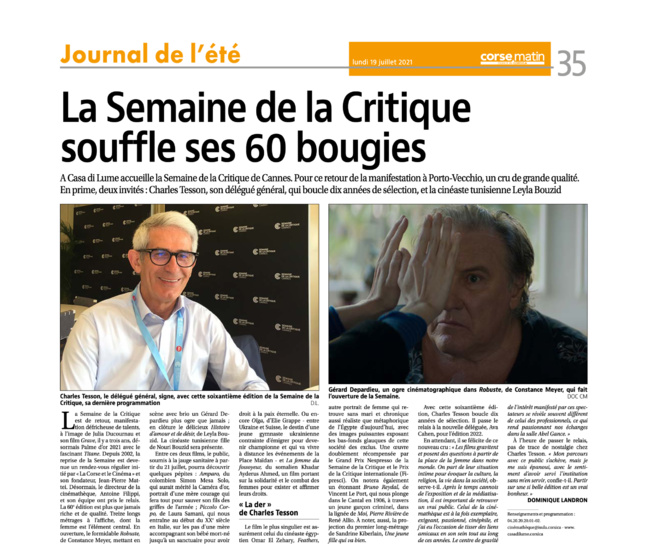 La Semaine de la Critique souffle ses 60 bougies La Semaine de la Critique souffle ses 60 bougies