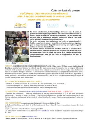 Appel à projets documentaires en langue corse