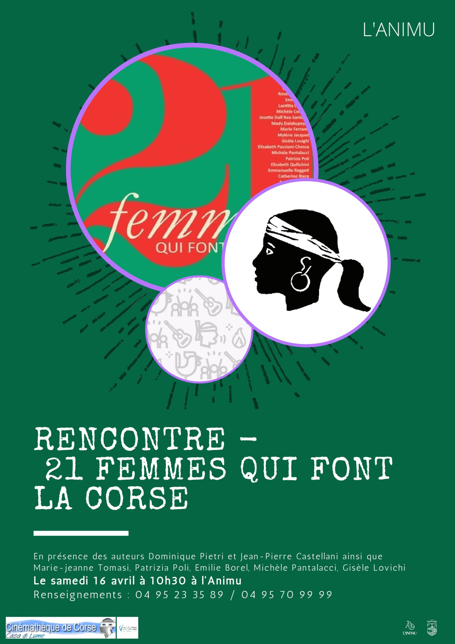Rencontre autour de l'ouvrage "21 femmes qui font la Corse"- Projection du film "Dolce Vendetta" de Marie Jeanne Tomasi le samedi 16 avril 2022 à 10h30 à L'Animu la Médiathèque de Porto Vecchio
