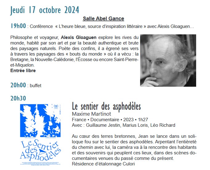 Soirée en présence d'Alexis Gloaguen • 17/10