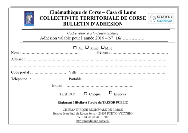 Bulletin d'adhésion 2016 à télécharger