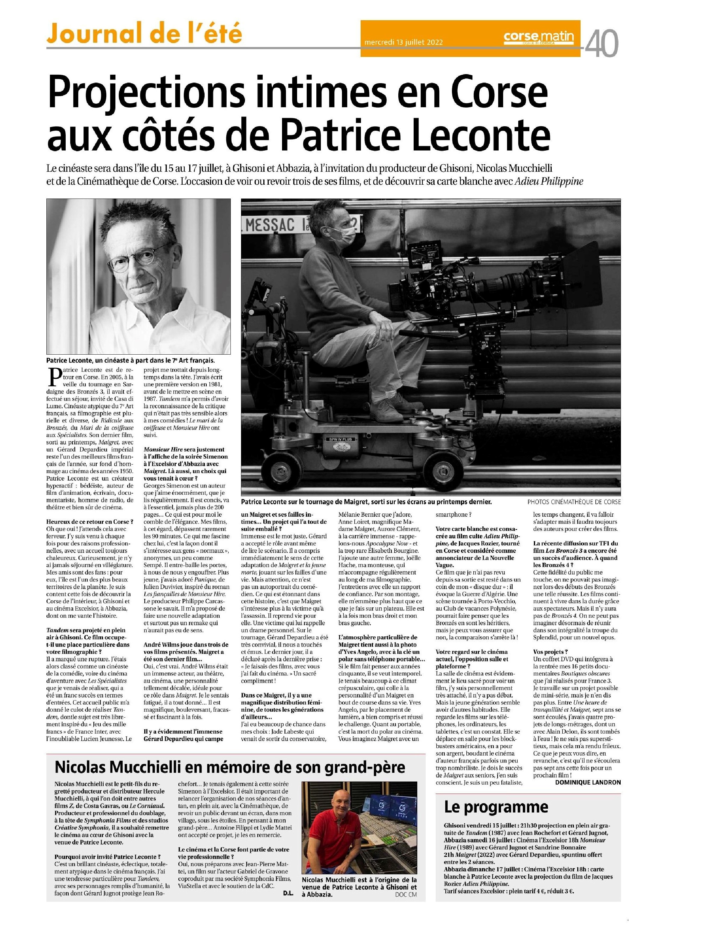 Patrice Leconte en Corse