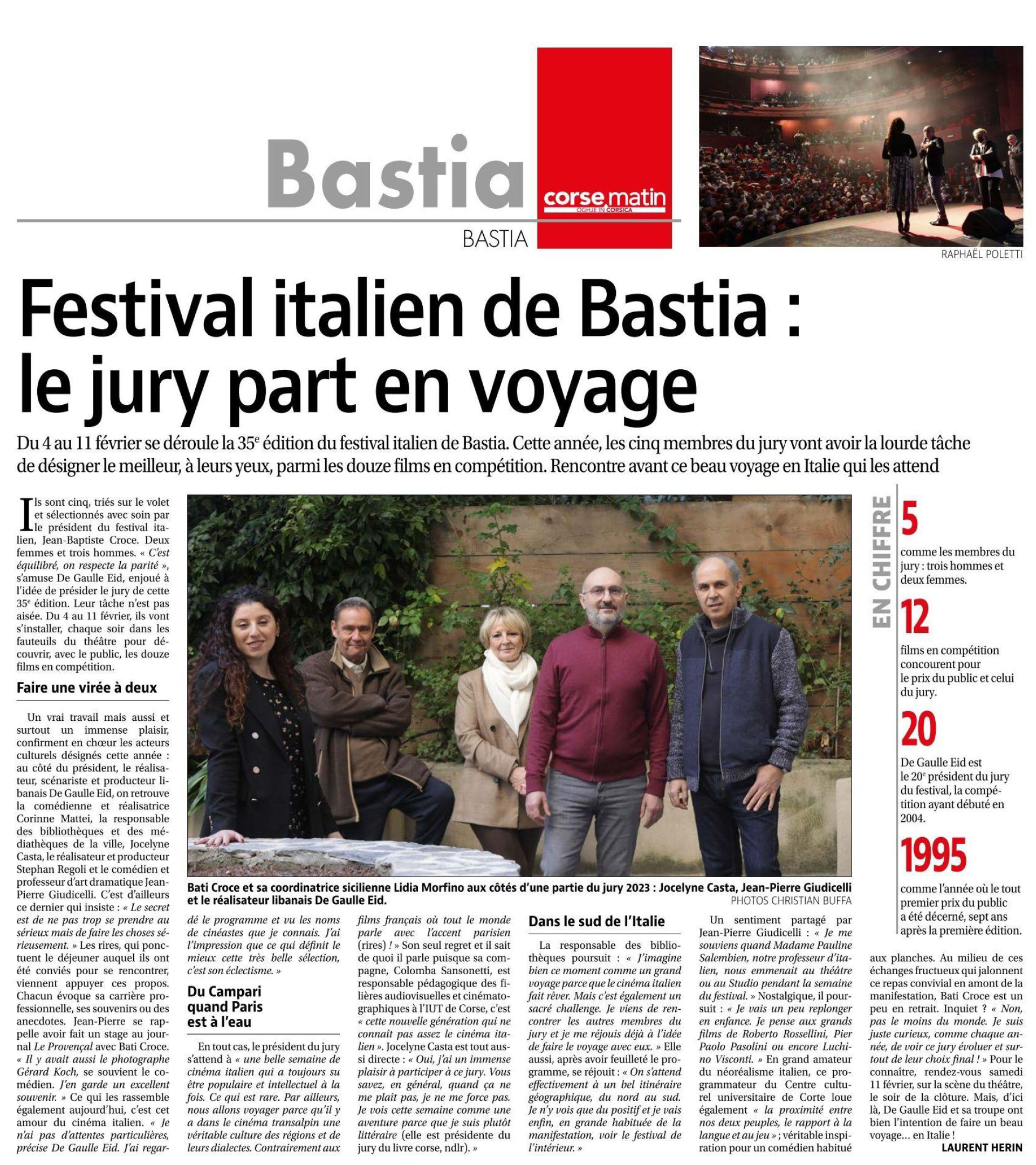 Festival italien de Bastia : le jury part en voyage