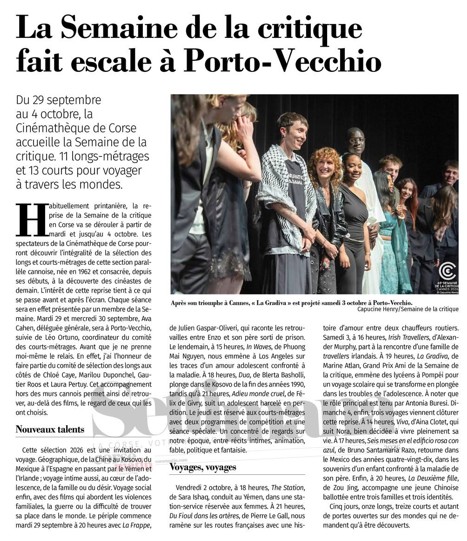 La Semaine de la critique fait escale à Porto-Vecchio..